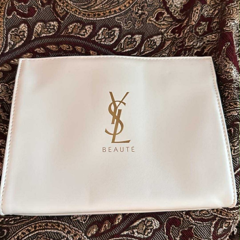 Yves Saint Laurent White and Gold Makeup Bag